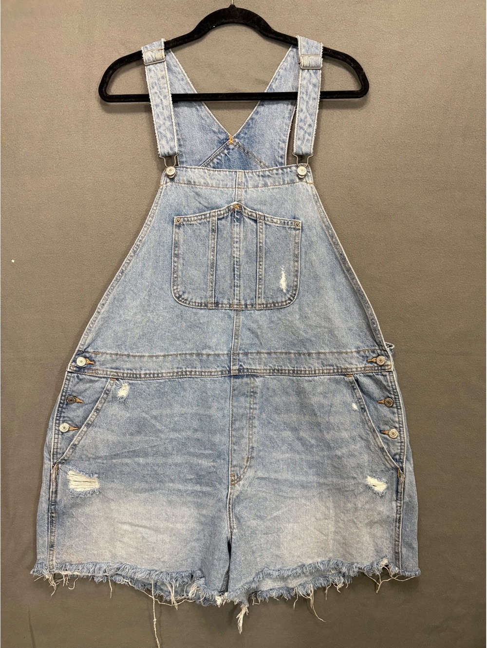 Old Navy XXL Blue Denim Short Overalls Distressed